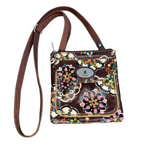 Fossil Key-Per Crossbody Floral Purse Shoulder Messenger Handbag coated canvas